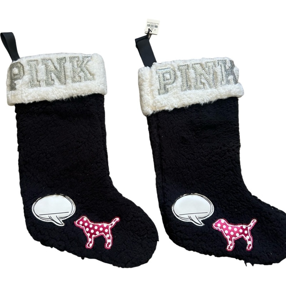 PINK Victoria's Secret Black and White Holiday Stockings